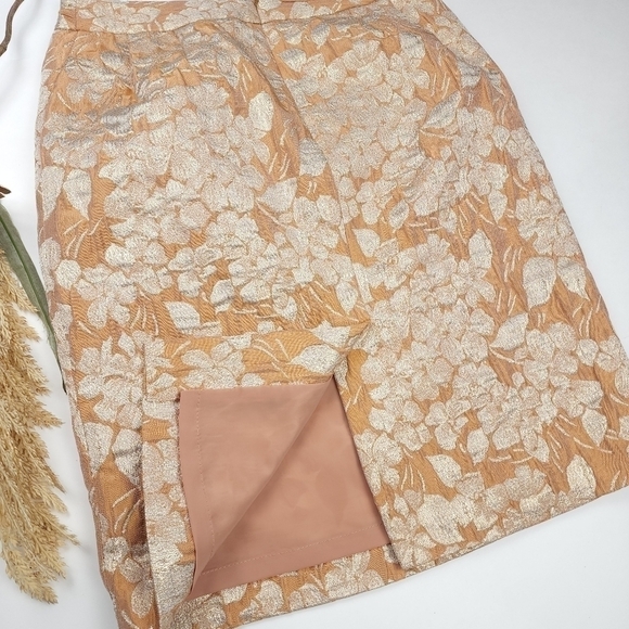New Talbots Gold Cream Floral Skirt Sz 2 - Picture 10 of 11